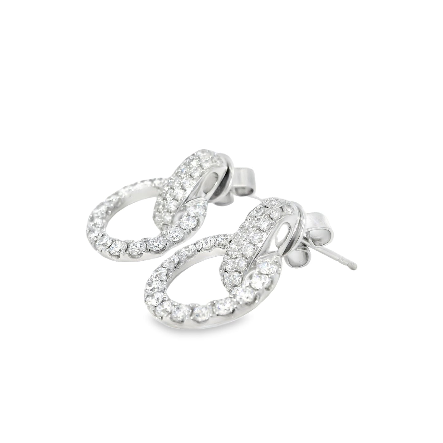 18k White Gold 6.10ct Round Diamond Interlocking Circle Dangle Earrings