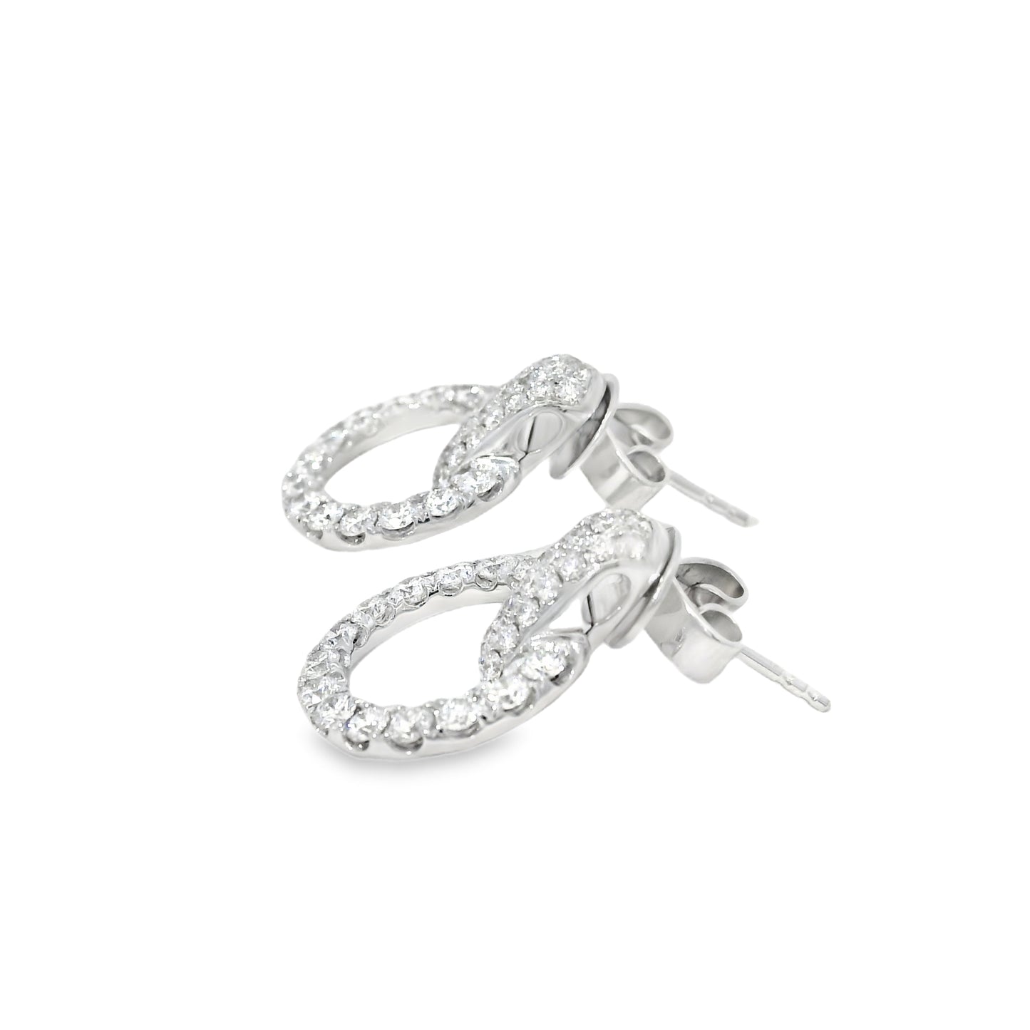 18k White Gold 6.10ct Round Diamond Interlocking Circle Dangle Earrings