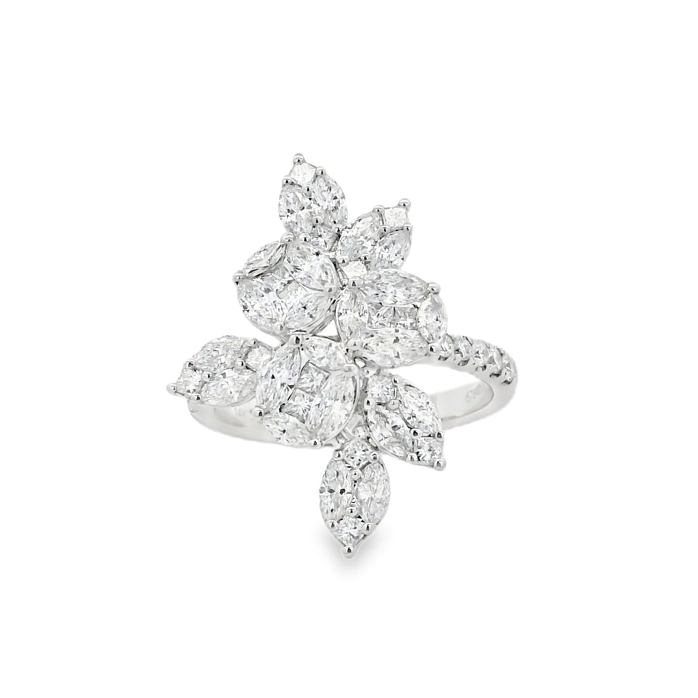 14k White Gold 1.83ctw Natural Mixed Cut Diamond Flower Ring