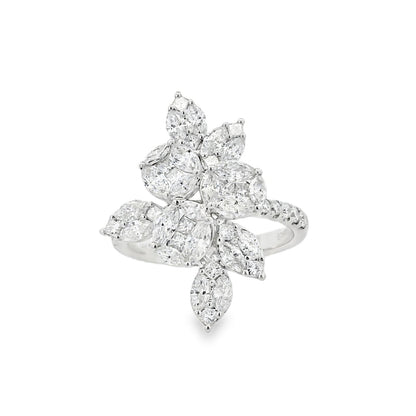 14k White Gold 1.83ctw Natural Mixed Cut Diamond Flower Ring