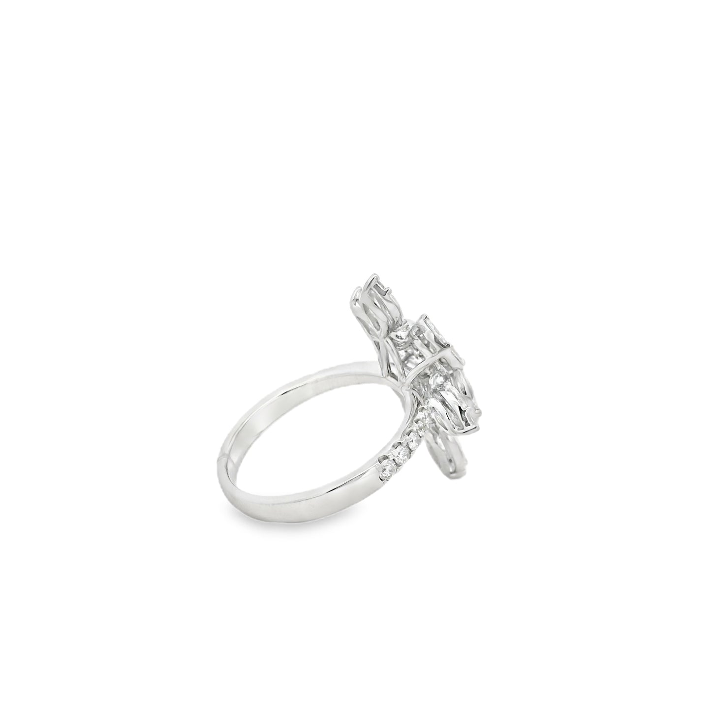 14k White Gold 1.83ctw Natural Mixed Cut Diamond Flower Ring