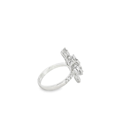14k White Gold 1.83ctw Natural Mixed Cut Diamond Flower Ring