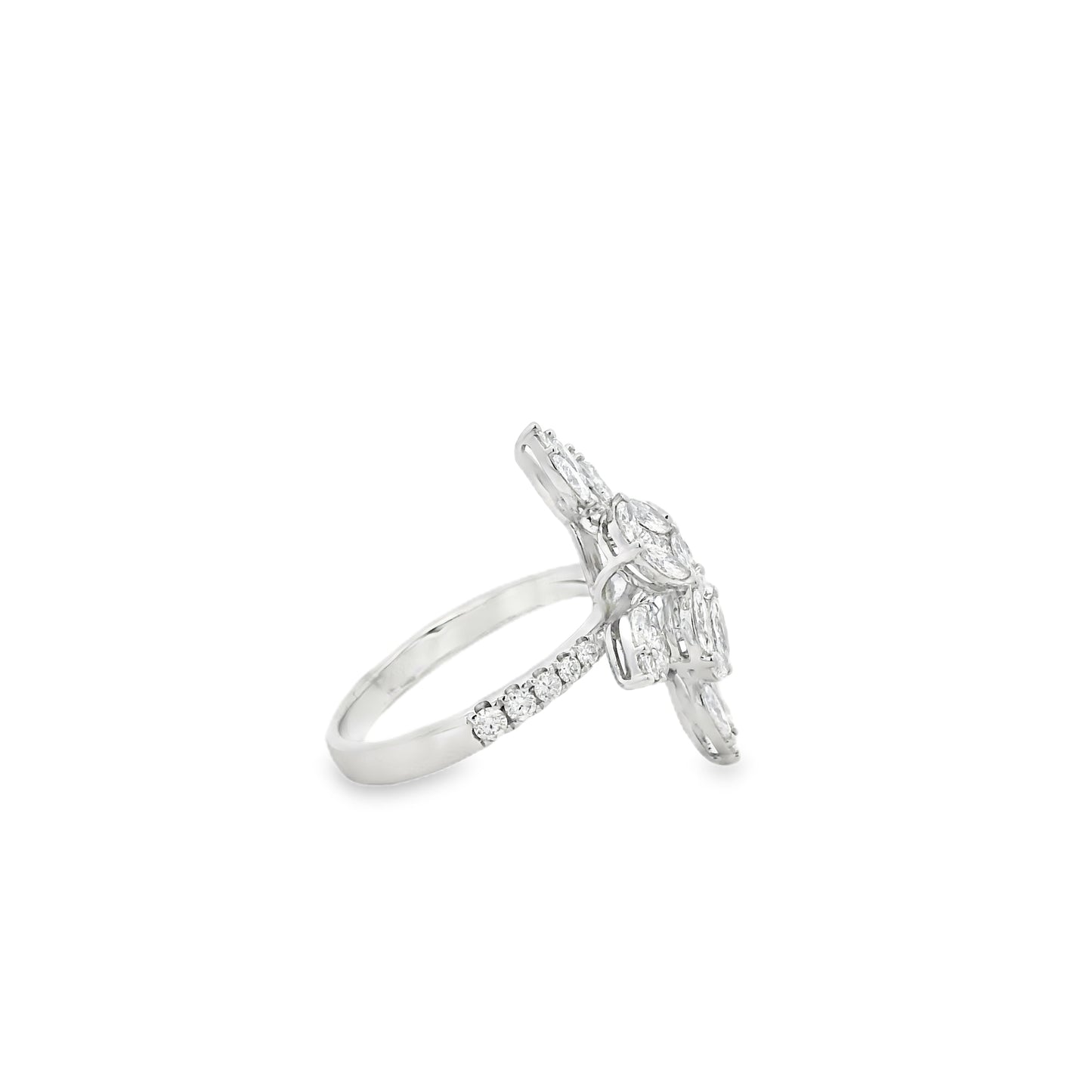 14k White Gold 1.83ctw Natural Mixed Cut Diamond Flower Ring