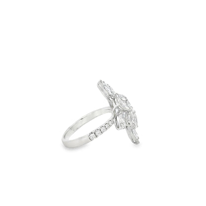 14k White Gold 1.83ctw Natural Mixed Cut Diamond Flower Ring