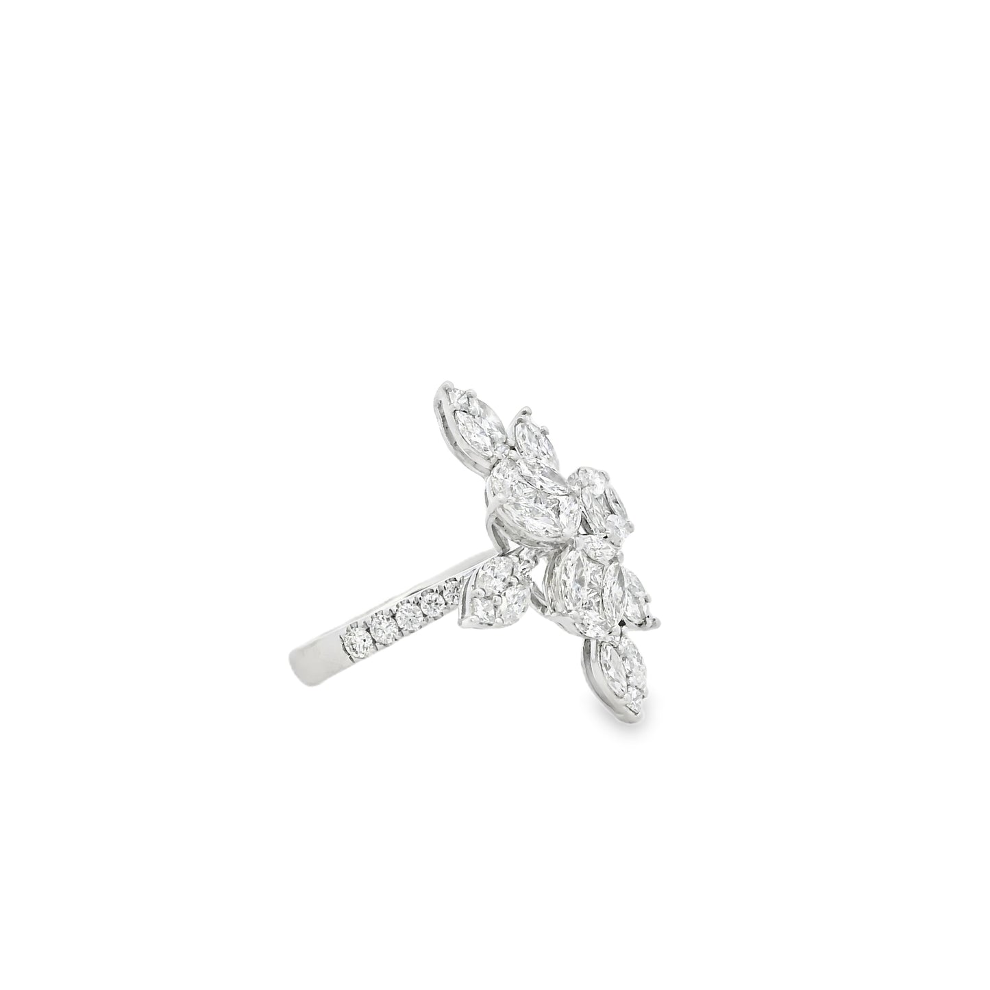 14k White Gold 1.83ctw Natural Mixed Cut Diamond Flower Ring