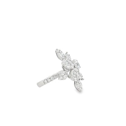 14k White Gold 1.83ctw Natural Mixed Cut Diamond Flower Ring