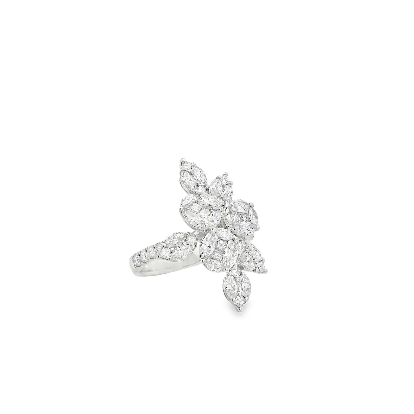 14k White Gold 1.83ctw Natural Mixed Cut Diamond Flower Ring