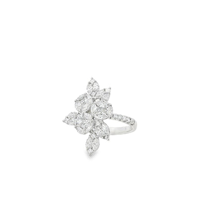 14k White Gold 1.83ctw Natural Mixed Cut Diamond Flower Ring
