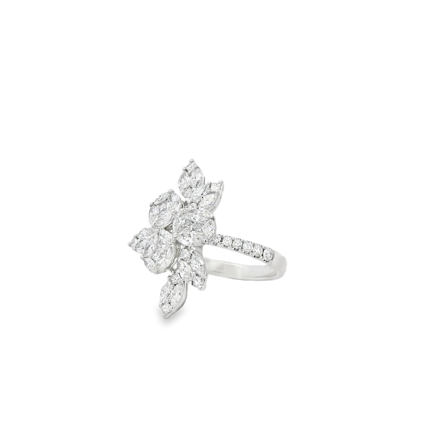 14k White Gold 1.83ctw Natural Mixed Cut Diamond Flower Ring