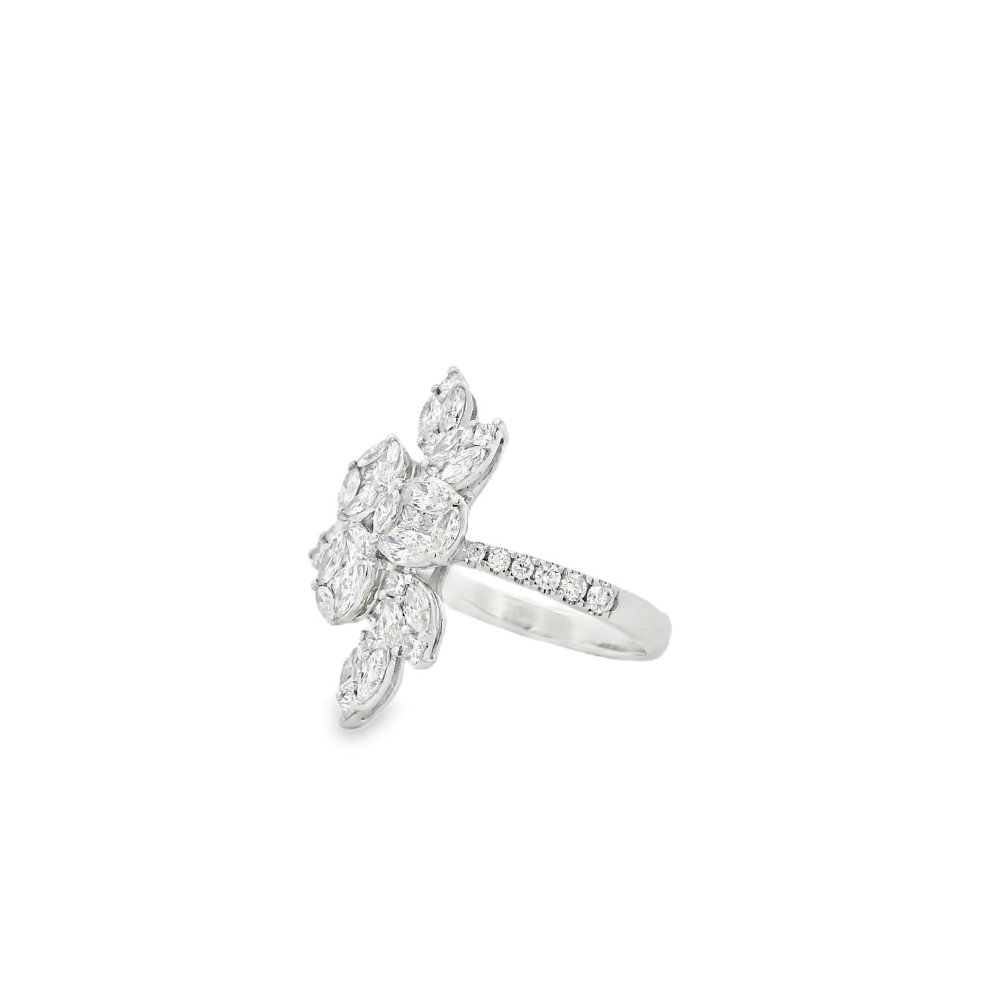 14k White Gold 1.83ctw Natural Mixed Cut Diamond Flower Ring
