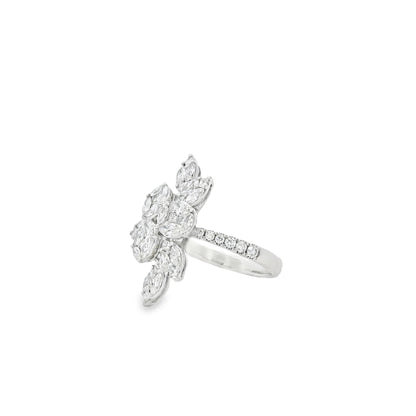 14k White Gold 1.83ctw Natural Mixed Cut Diamond Flower Ring