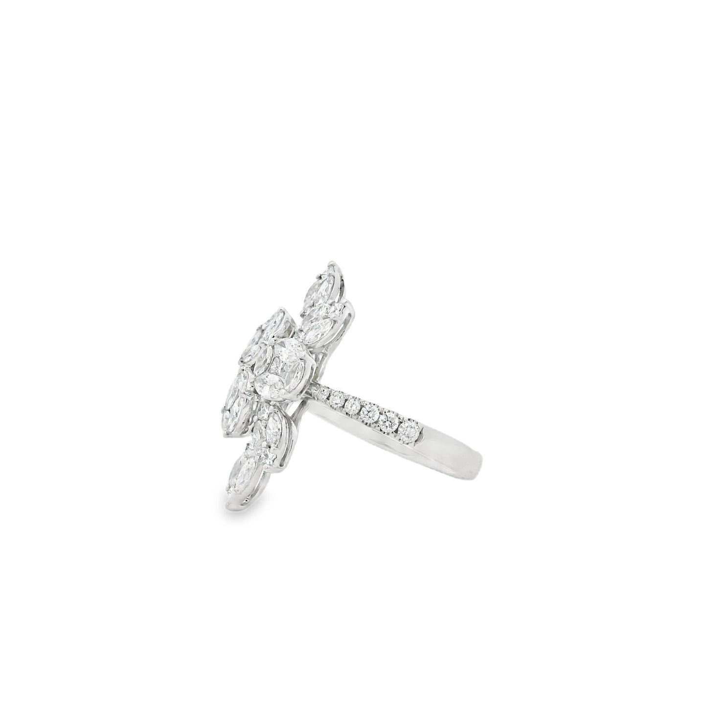 14k White Gold 1.83ctw Natural Mixed Cut Diamond Flower Ring