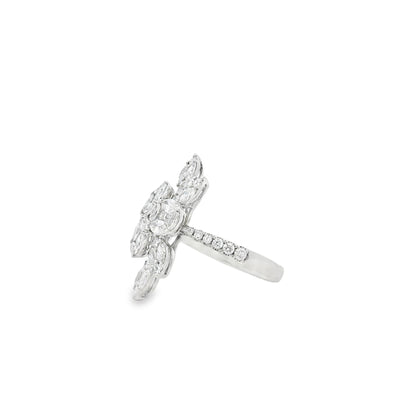 14k White Gold 1.83ctw Natural Mixed Cut Diamond Flower Ring