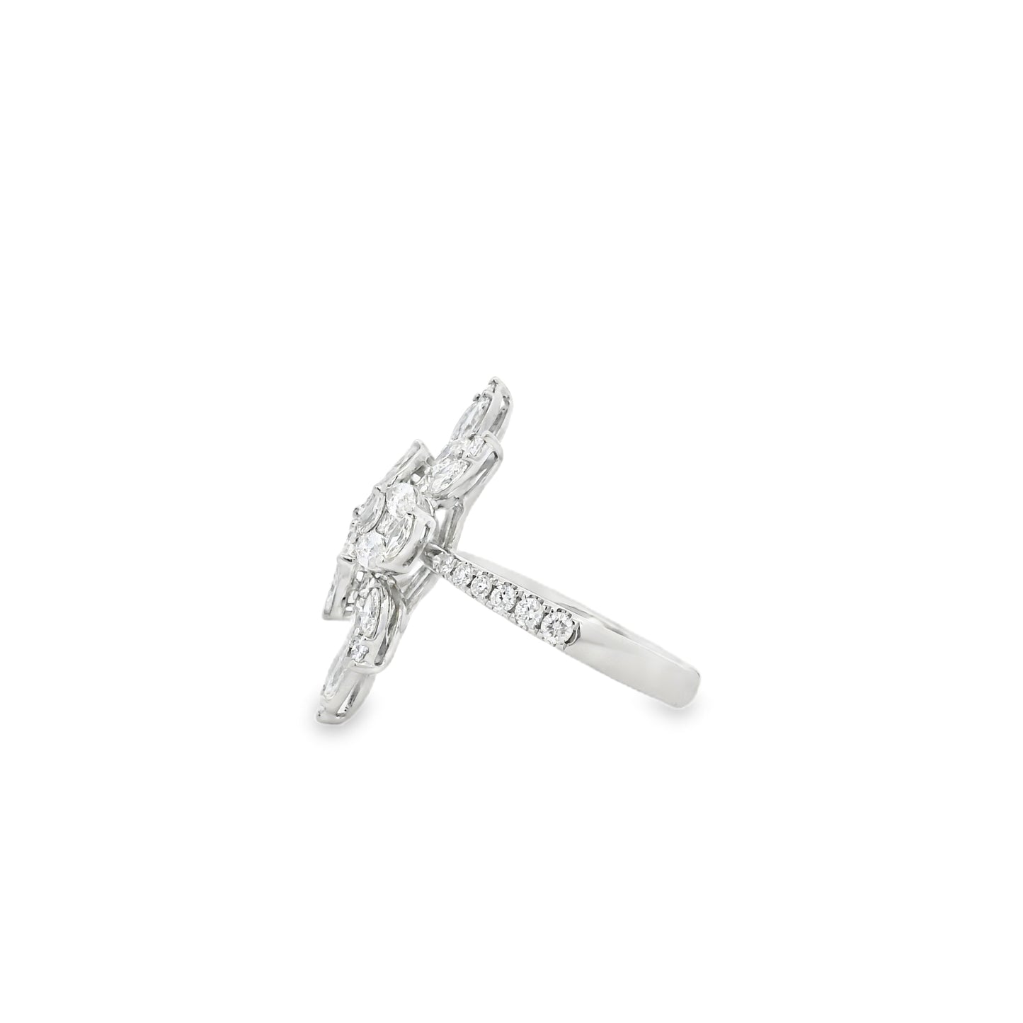 14k White Gold 1.83ctw Natural Mixed Cut Diamond Flower Ring
