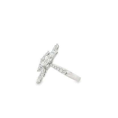 14k White Gold 1.83ctw Natural Mixed Cut Diamond Flower Ring