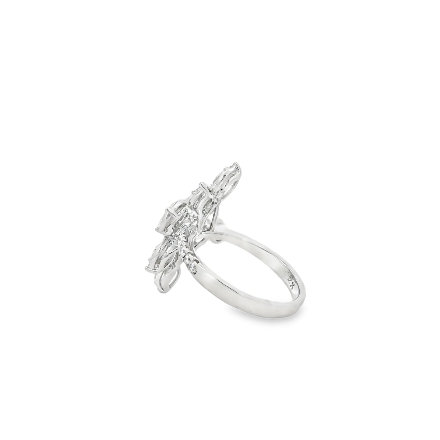 14k White Gold 1.83ctw Natural Mixed Cut Diamond Flower Ring