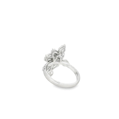 14k White Gold 1.83ctw Natural Mixed Cut Diamond Flower Ring