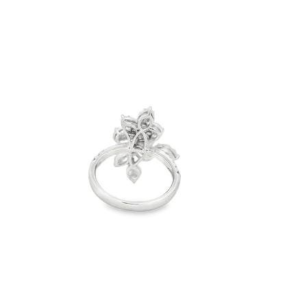 14k White Gold 1.83ctw Natural Mixed Cut Diamond Flower Ring