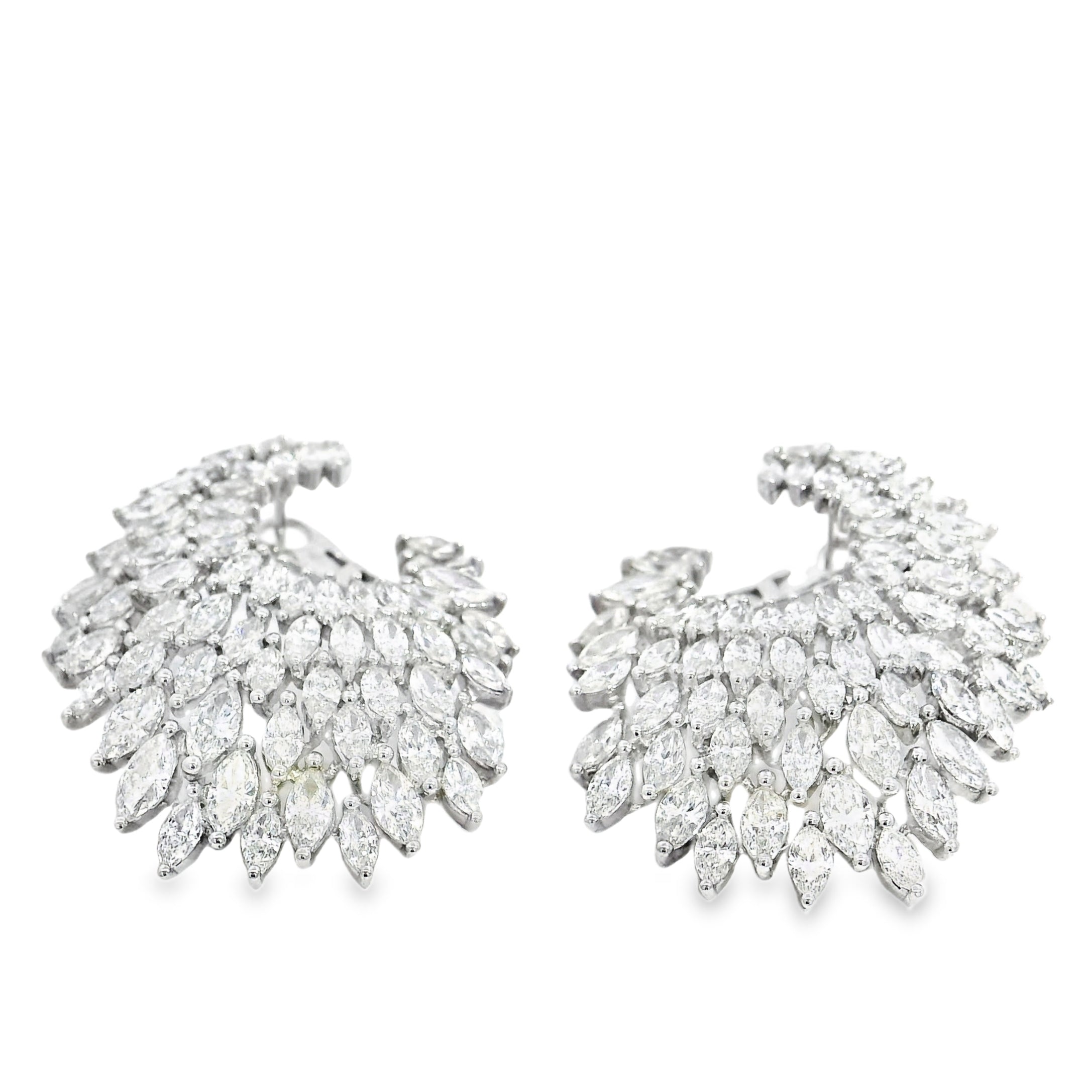 18k White Gold 9.97ctw Natural Marquise Diamond Cluster Earrings