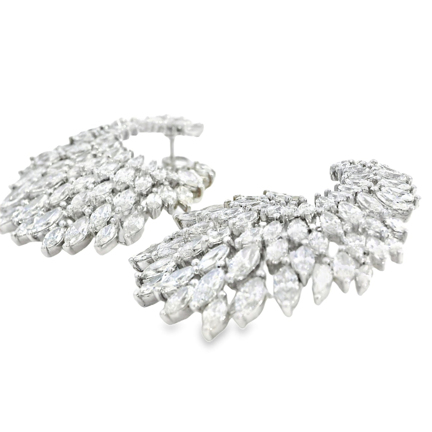 18k White Gold 9.97ctw Natural Marquise Diamond Cluster Earrings