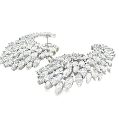18k White Gold 9.97ctw Natural Marquise Diamond Cluster Earrings