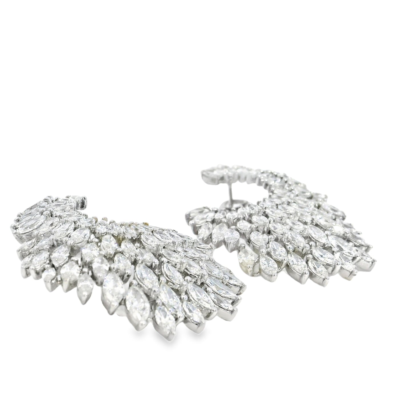 18k White Gold 9.97ctw Natural Marquise Diamond Cluster Earrings