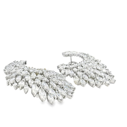 18k White Gold 9.97ctw Natural Marquise Diamond Cluster Earrings