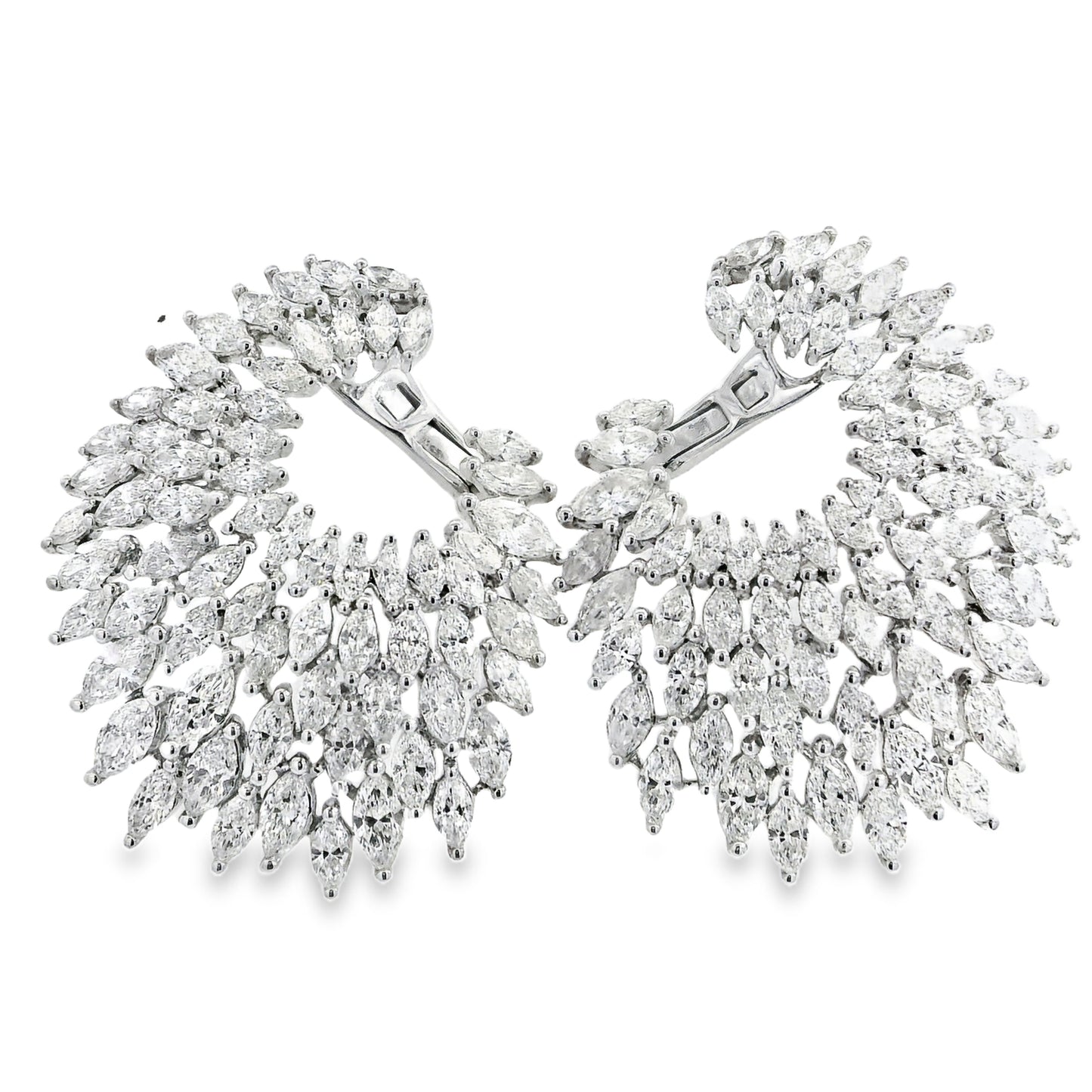 18k White Gold 9.97ctw Natural Marquise Diamond Cluster Earrings