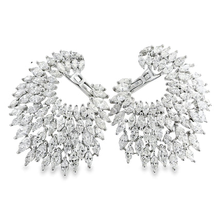 18k White Gold 9.97ctw Natural Marquise Diamond Cluster Earrings