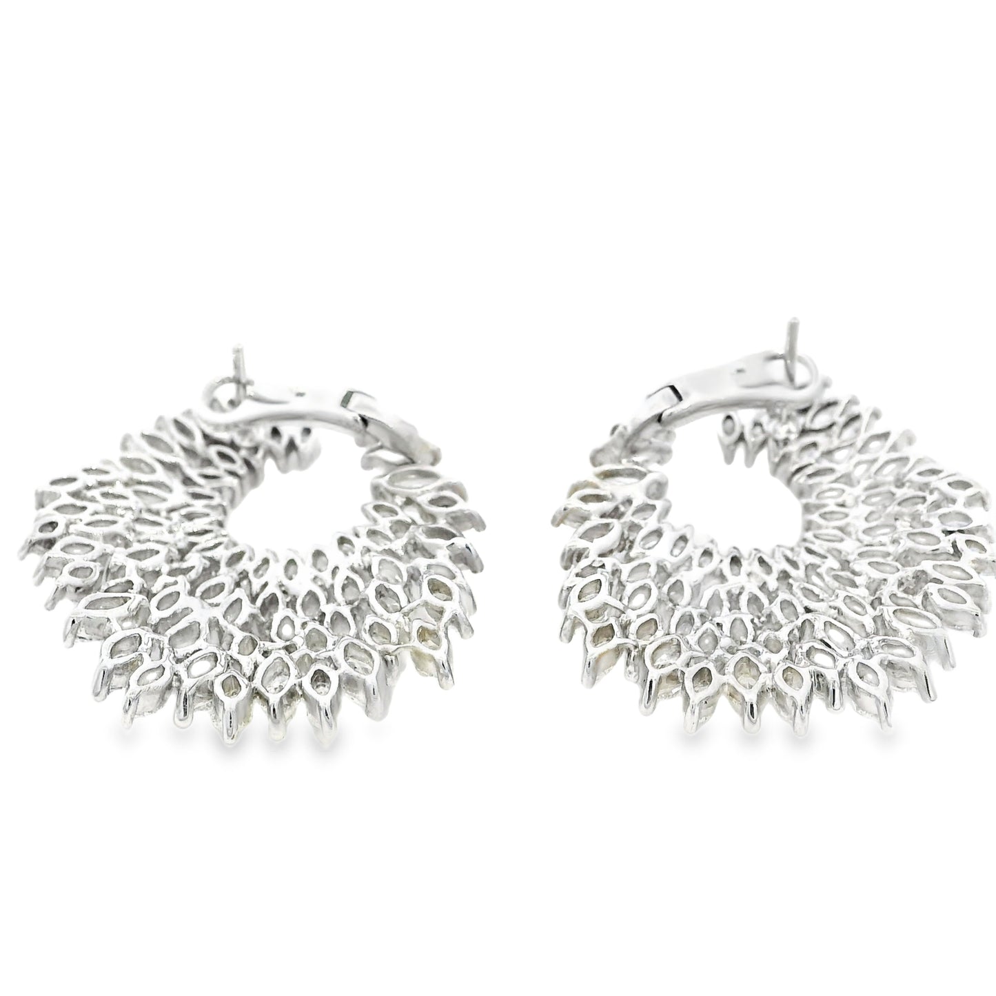 18k White Gold 9.97ctw Natural Marquise Diamond Cluster Earrings