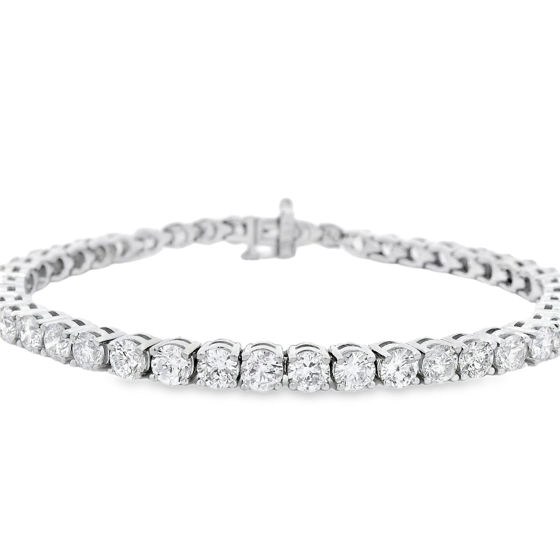 14k White Gold 10.95ct Natural Round Brilliant Diamond Tennis Bracelet