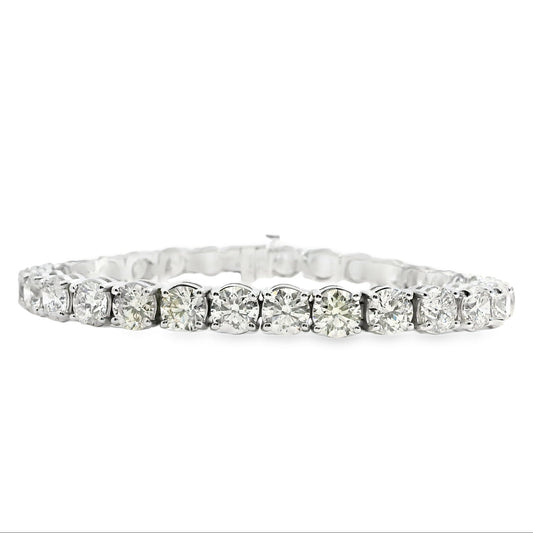 14k White Gold 21.16ctw Natural Round Brilliant Tennis Bracelet