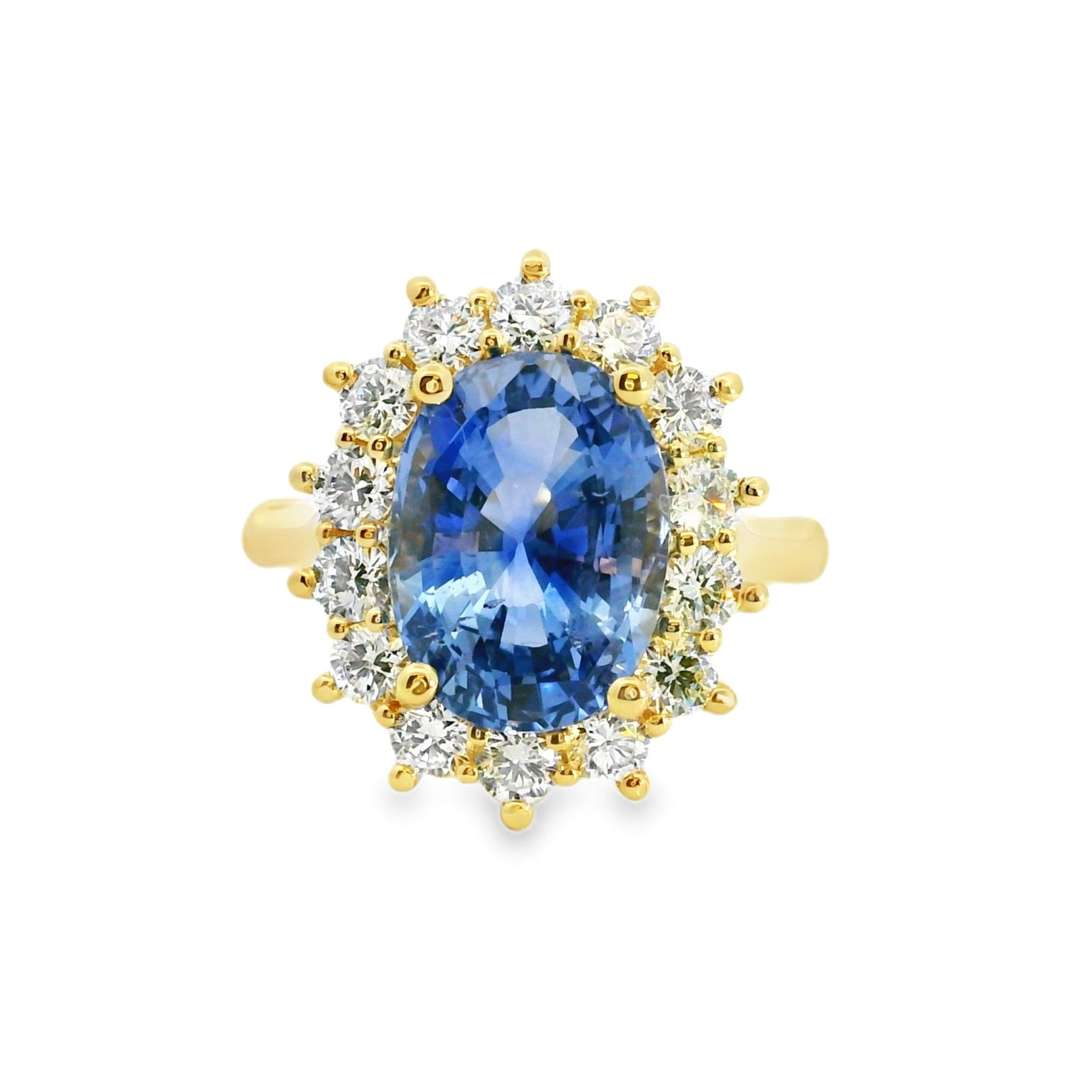 14k Yellow Gold 4.45ct Ceylon Blue Sapphire and 0.98ctw Natural Round Brilliant Diamond Ring