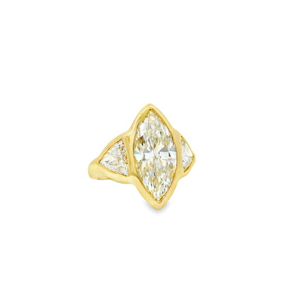 14k Yellow Gold EGL Certified 4.01ctw Natural Marquise Diamond 3 Stone Ring