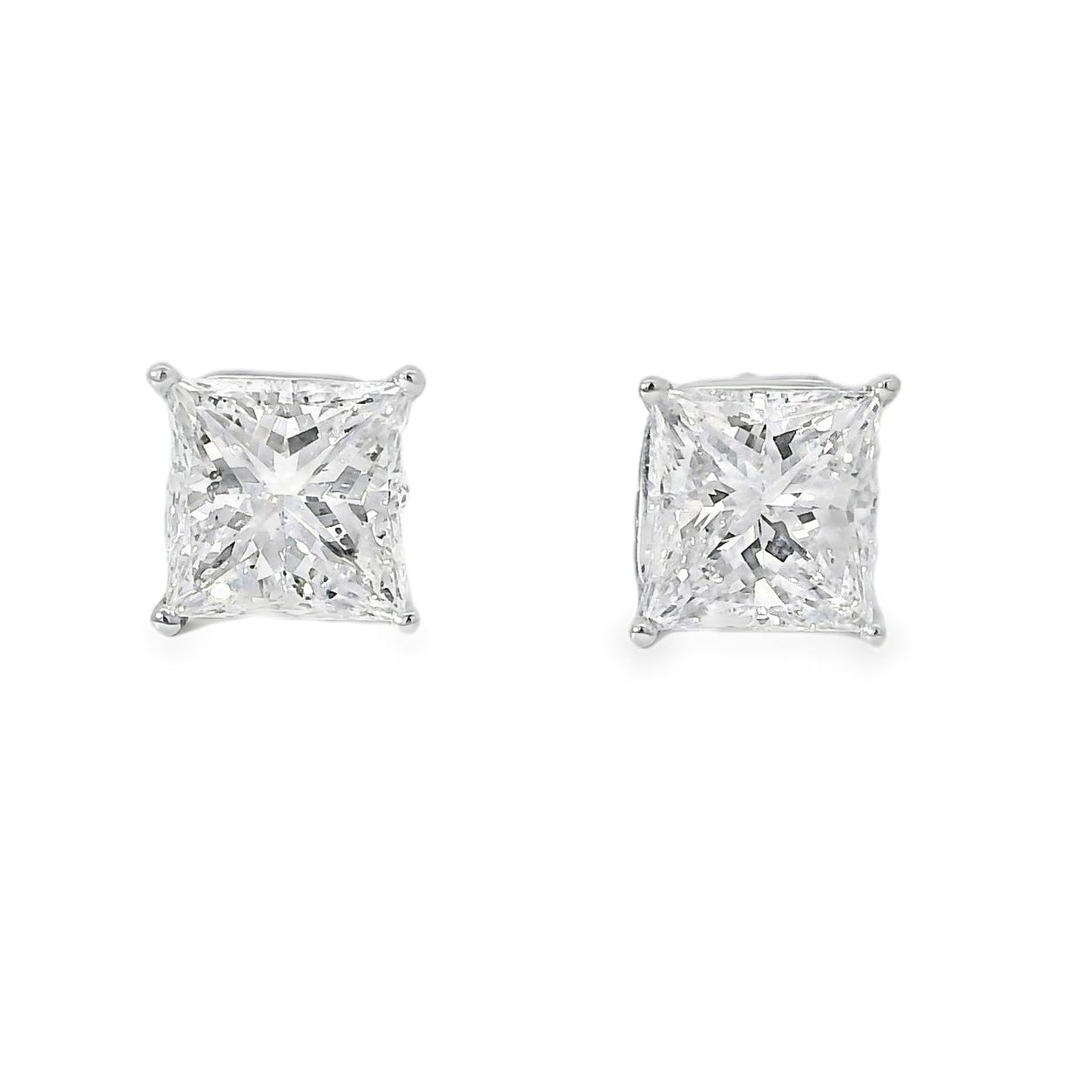 14k White Gold 4.88ctw GIA Certified Natural Princess Cut Diamond Earring Studs