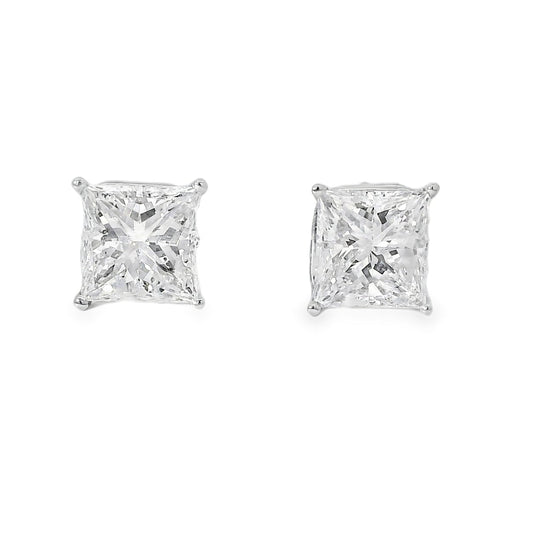 14k White Gold 4.88ctw GIA Certified Natural Princess Cut Diamond Earring Studs
