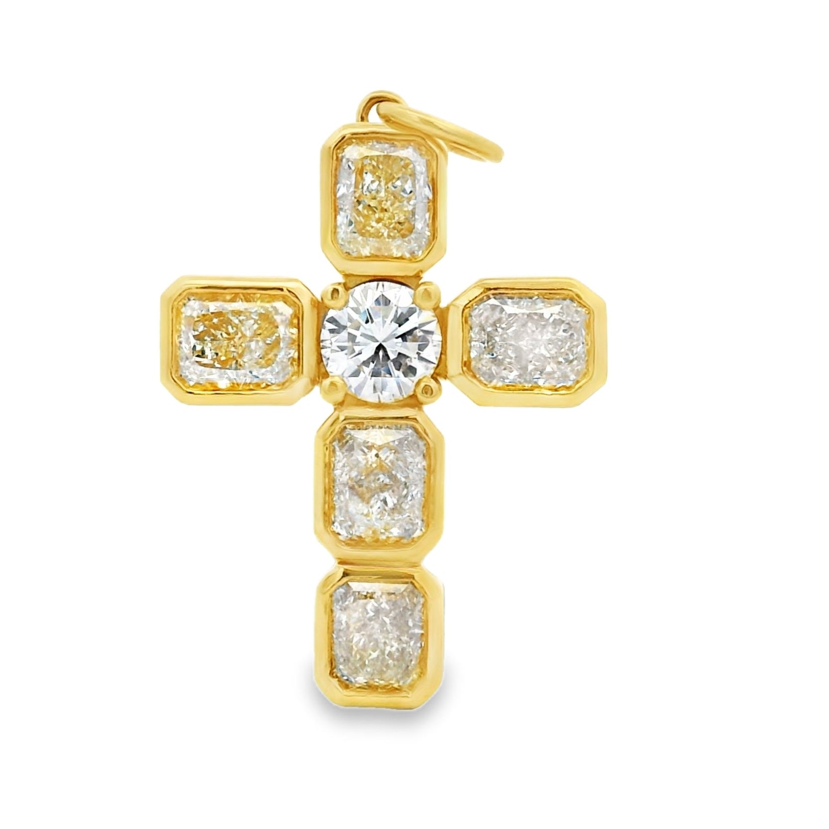 18k Yellow Gold 6.48ct Diamond Cross Radiant Cut Pendant