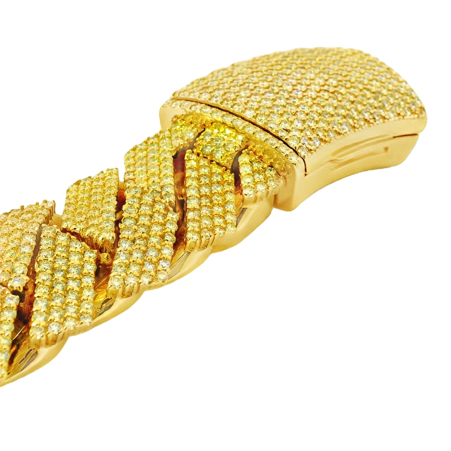 14k Yellow Gold 70.30ctw Natural Round Brilliant Diamond-Set Cuban Chain