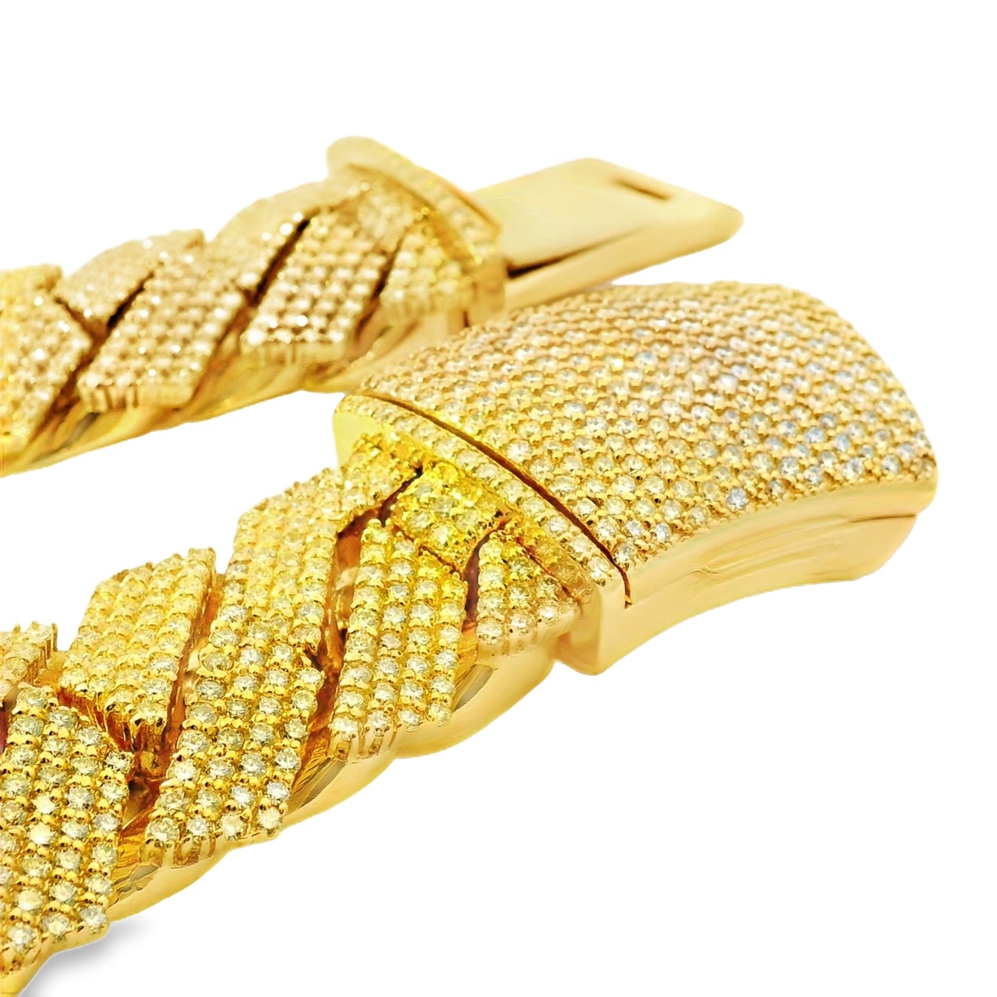 14k Yellow Gold 70.30ctw Natural Round Brilliant Diamond-Set Cuban Chain