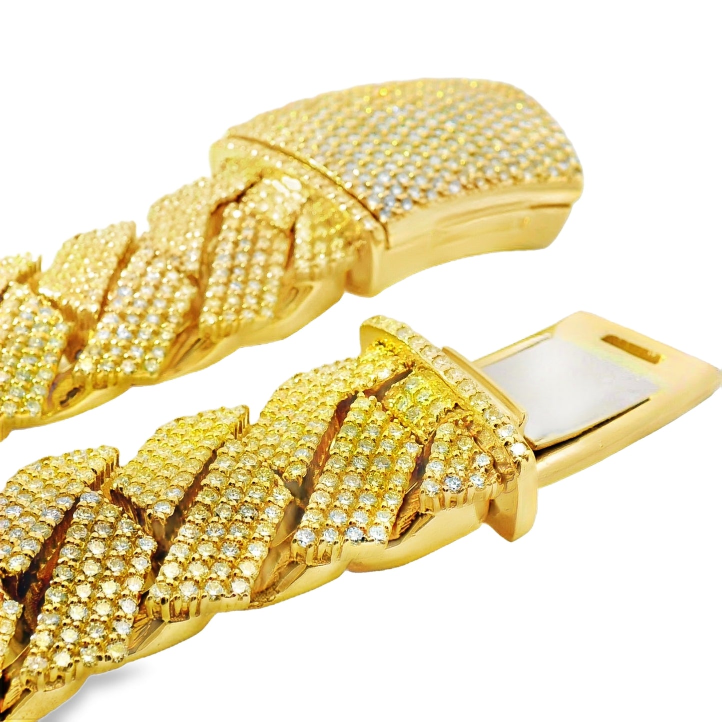 14k Yellow Gold 70.30ctw Natural Round Brilliant Diamond-Set Cuban Chain