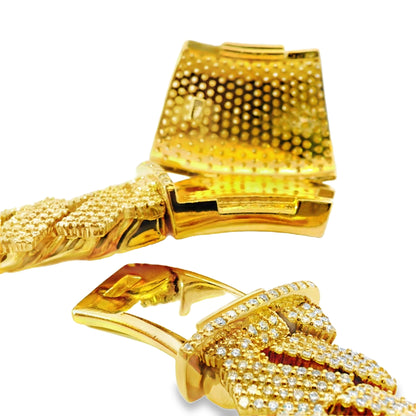 14k Yellow Gold 70.30ctw Natural Round Brilliant Diamond-Set Cuban Chain