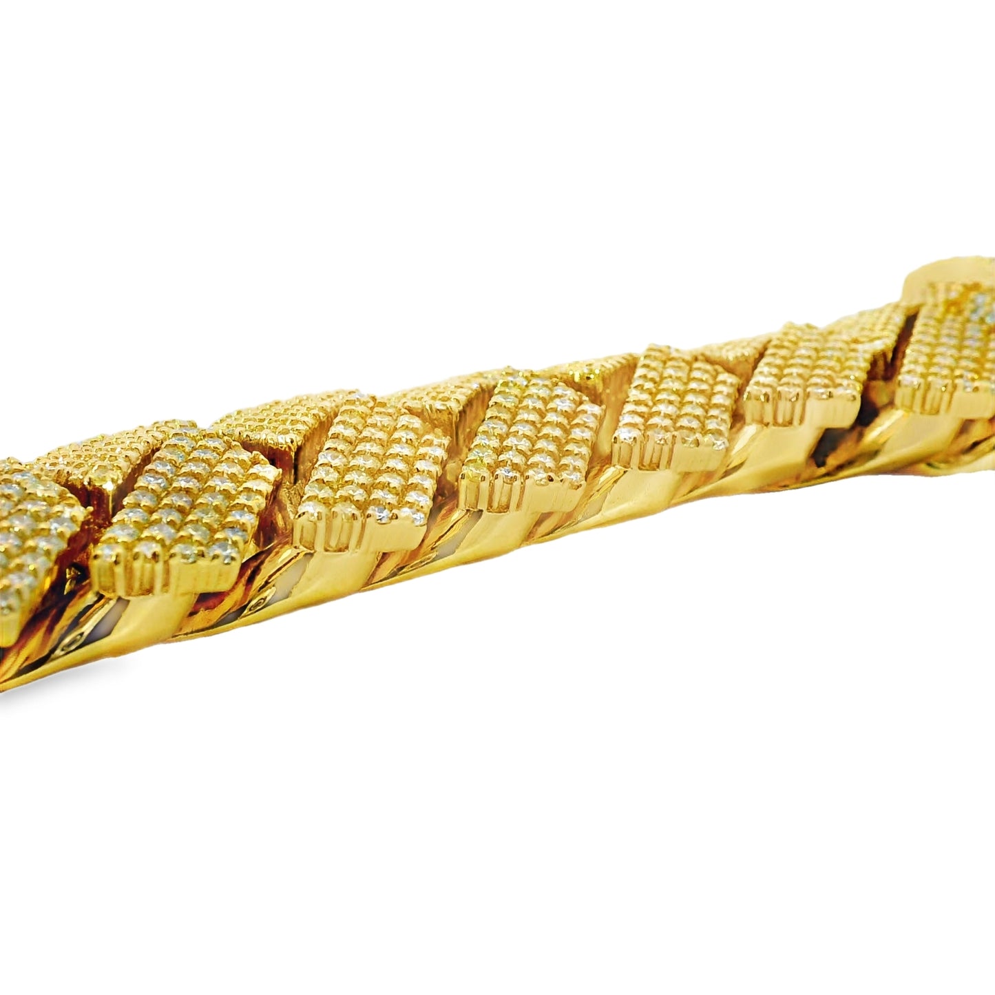 14k Yellow Gold 70.30ctw Natural Round Brilliant Diamond-Set Cuban Chain