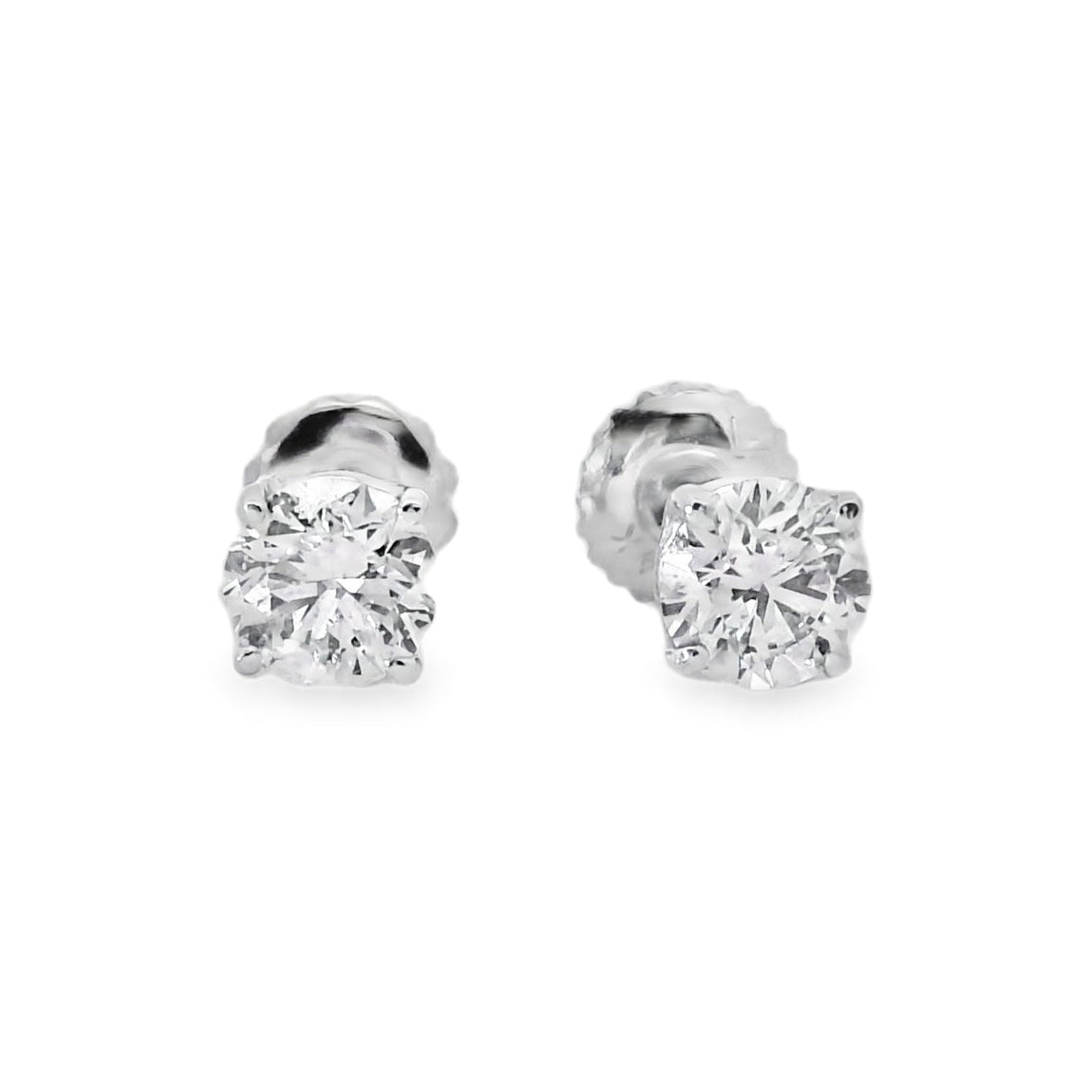 14k White Gold 1.10ctw Natural Round Brilliant Diamond Stud Earrings