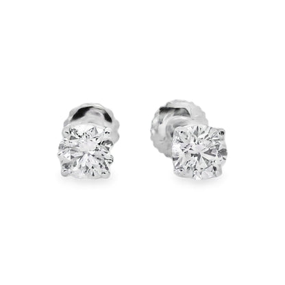 14k White Gold 1.10ctw Natural Round Brilliant Diamond Stud Earrings