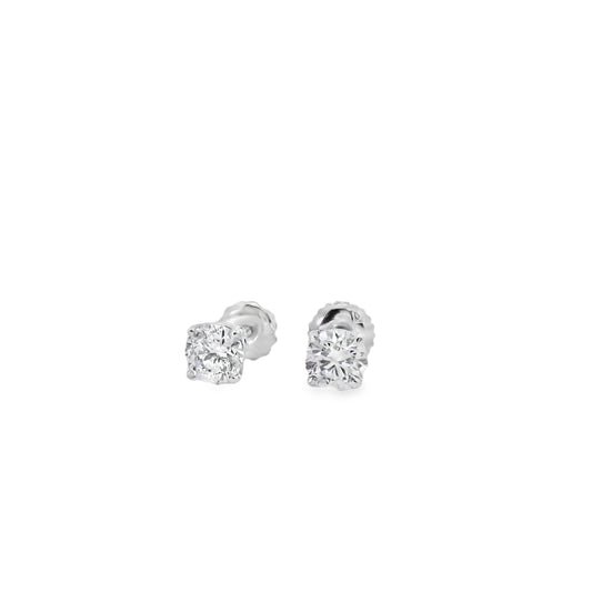 14k White Gold 1.10ctw Natural Round Brilliant Diamond Stud Earrings