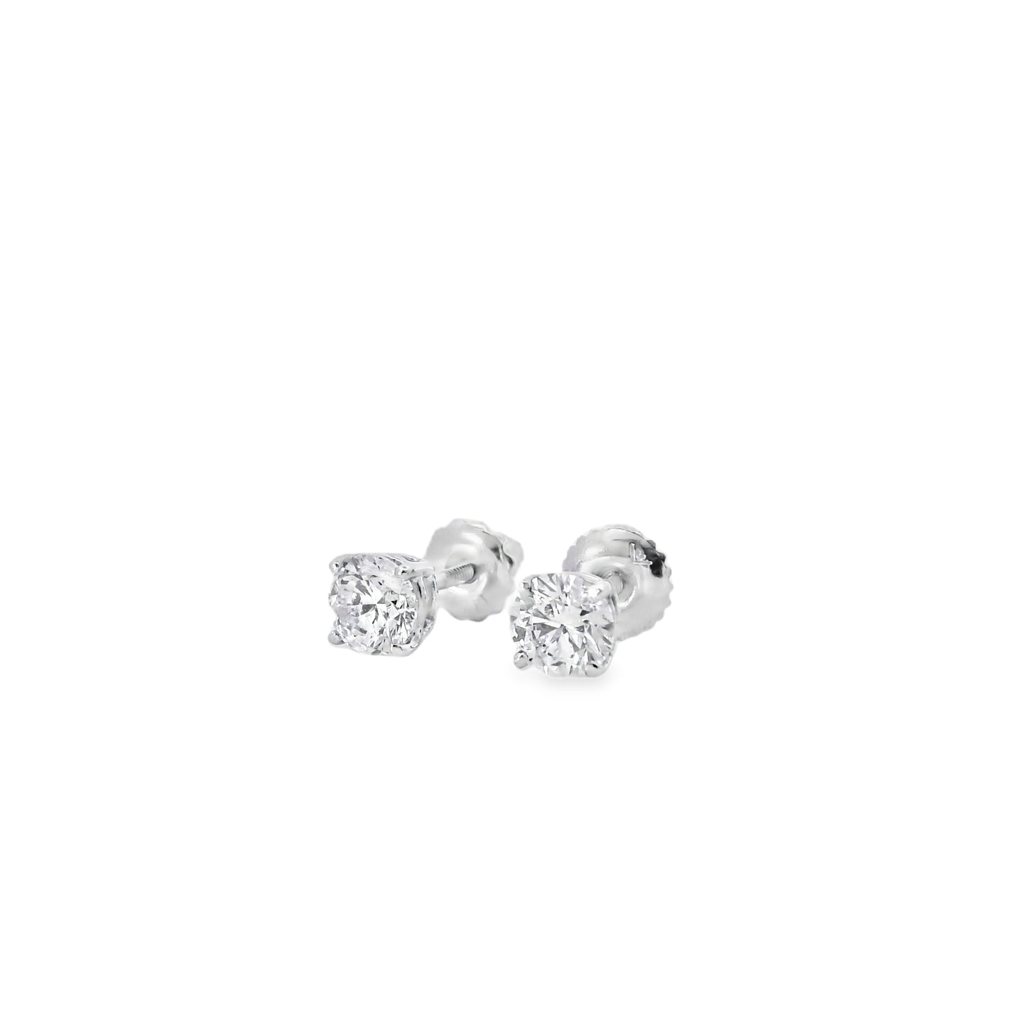 14k White Gold 1.10ctw Natural Round Brilliant Diamond Stud Earrings