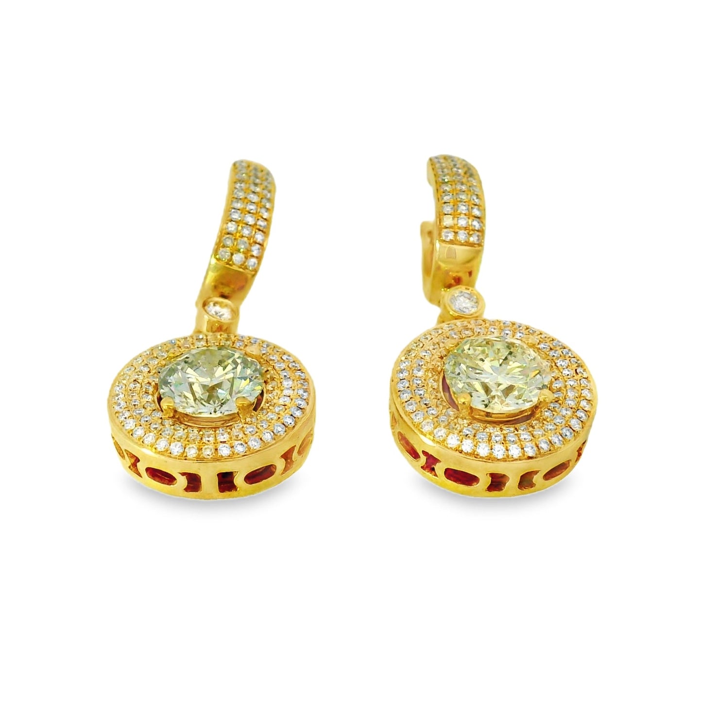 14k Yellow Gold 4.04ctw Natural Round Brilliant Diamond Dangle Earrings