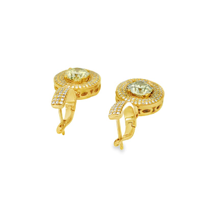 14k Yellow Gold 4.04ctw Natural Round Brilliant Diamond Dangle Earrings