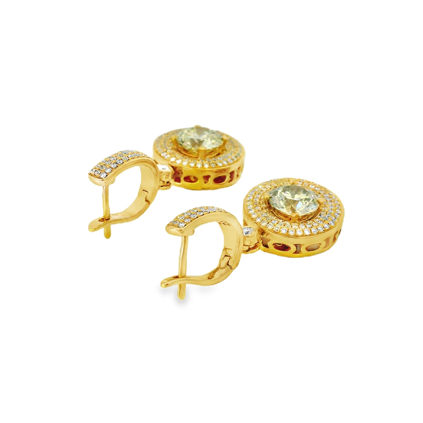 14k Yellow Gold 4.04ctw Natural Round Brilliant Diamond Dangle Earrings