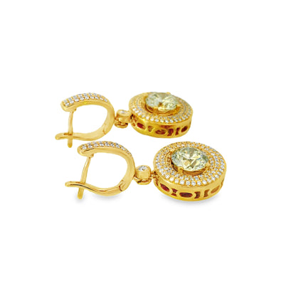 14k Yellow Gold 4.04ctw Natural Round Brilliant Diamond Dangle Earrings